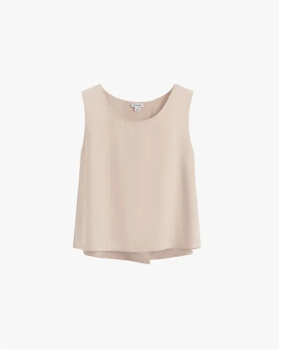 Washable Silk Cropped Overlay Tank Sand
