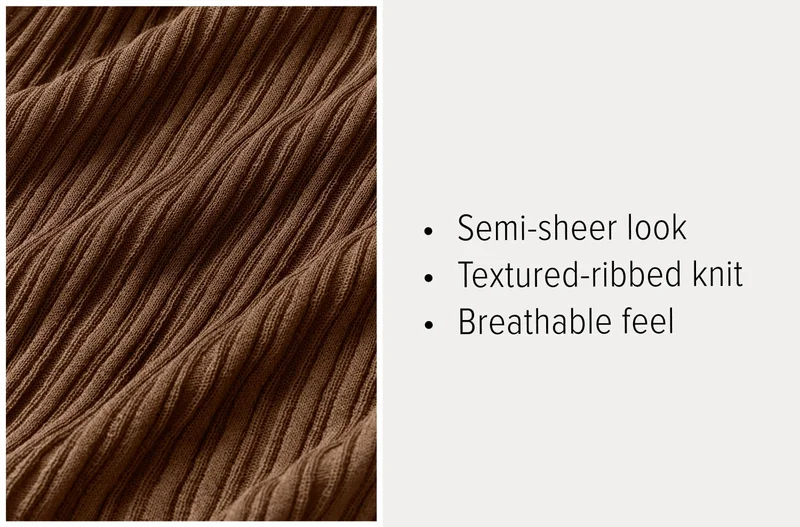 SEMI-SHEER LOOK TEXTURED-RIBBED KNIT BREATHABLE FEEL