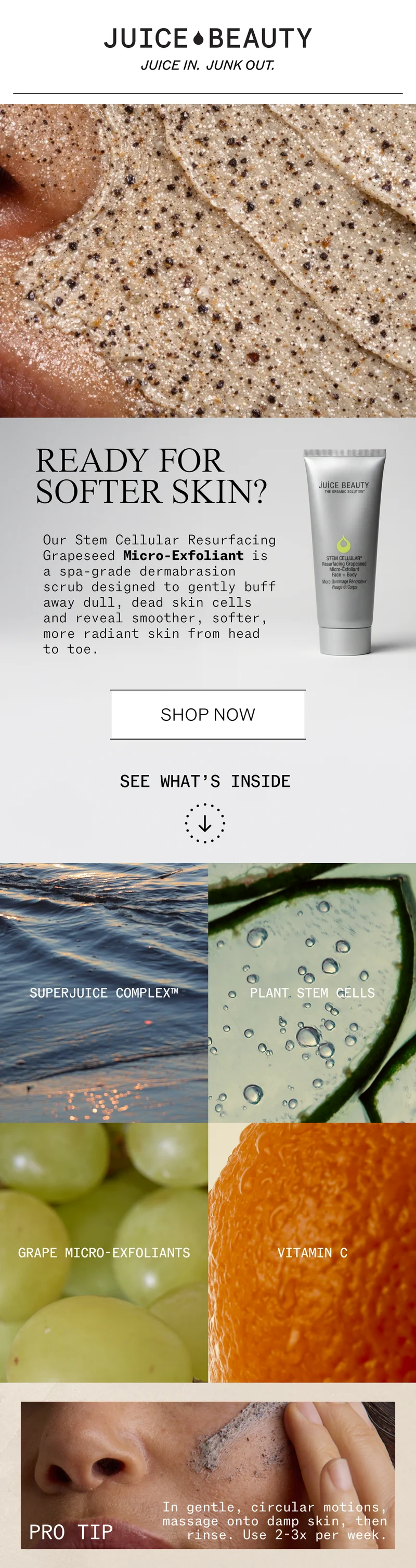 Stem Cellular Resurfacing Grapeseed Micro-Exfoliant, Face + Body