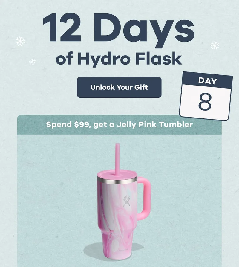 12 Days of Hydro Flask Day 8. Spend $99, get a Jelly Pink Tumbler | Unlock Your Gift