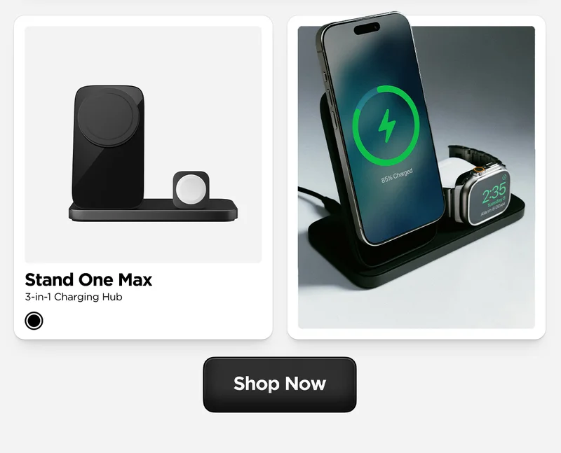 The perfect viewing angle. Flip your iPhone horizontally to engage StandBy mode, even while charging your Apple Watch.