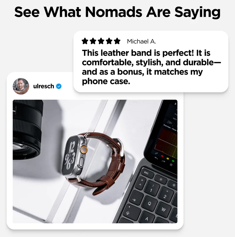 This leather band is perfect! It is comfortable, stylish, and durable-and as a bonus, it matches my phone case.
