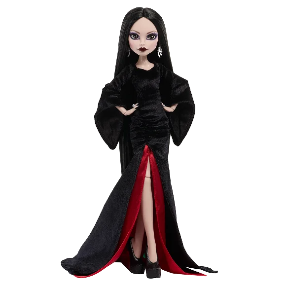 Monster High X Wednesday Collectible Doll, Morticia Addams in Black Velvet Dress