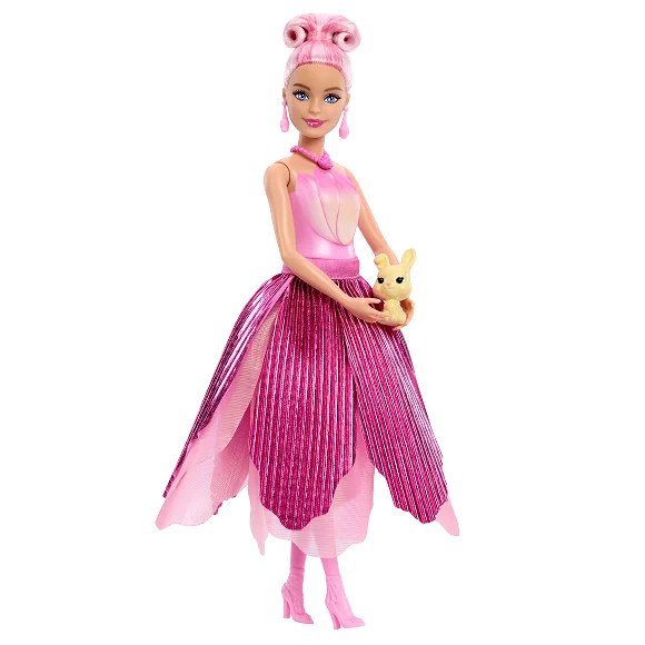 Barbie Petal Pop Scented Fashion Doll With Pink Tulip Dress, Reveal Accessories Like Bunny & More