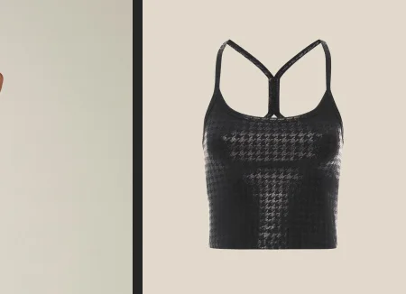 Houndstooth Black Slim Racerback High Cropped Tank