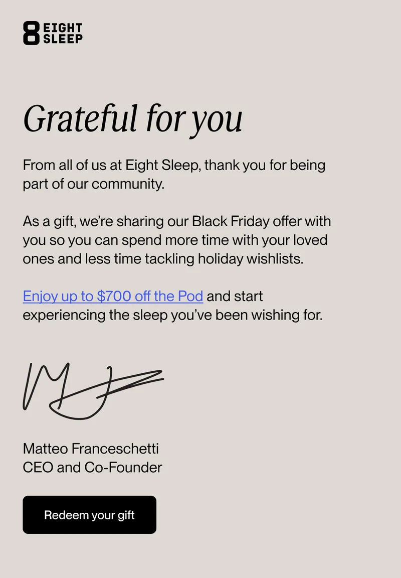 Grateful for you | From all of us at Eight Sleep, thank you for being part of our community.