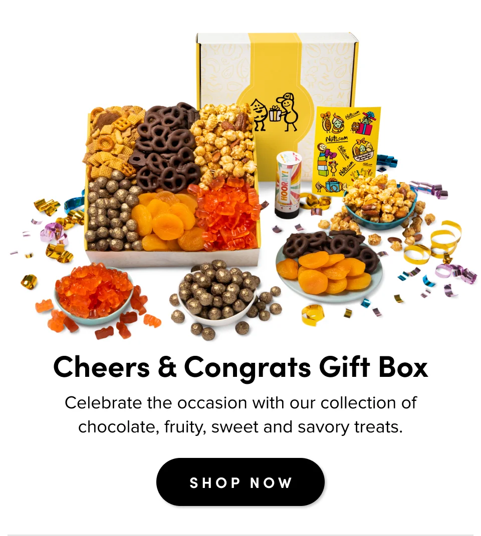 Cheers & Congrats Gift Box Celebrate the occasion with our collection of chocolate, fruity, sweet and savory treats. SHOP NOW