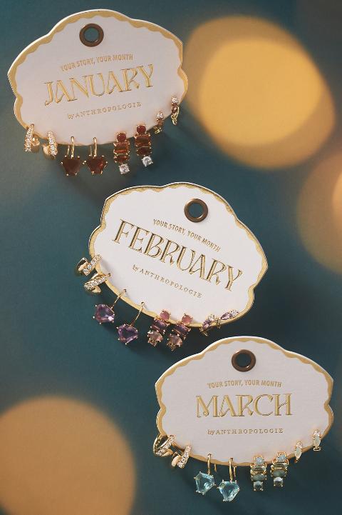 Birthstone Huggie Earrings, Set of 4