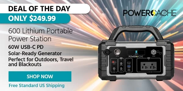 PowerCache(Logo) 600 Lithium Portable Power Station 60W USB-C PD | Solar-Ready Generator | Perfect for Outdoors, Travel and Blackouts Free Standard US Shipping Only $274.99 Shop Now