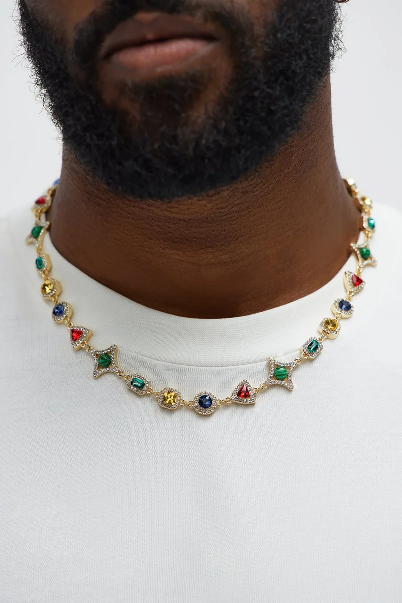 Image of Mixed Stones Iced Necklace - Multi Color