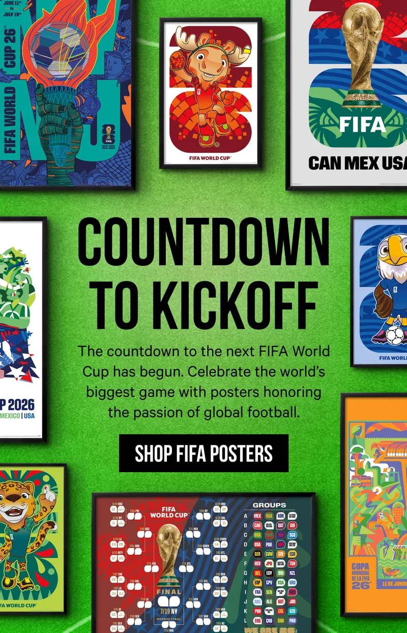 Countdown to Kickoff: The countdown to the next FIFA World Cup has begun. Celebrate the world’s biggest game with posters honoring the passion of global football.