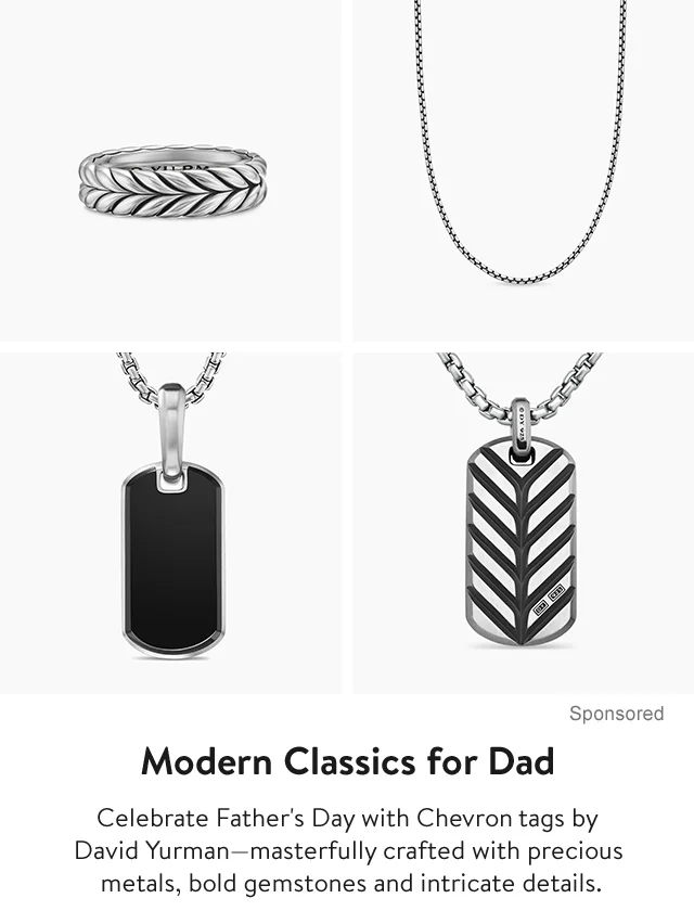 A ring, a necklace and two tags from the David Yurman Chevron collection.