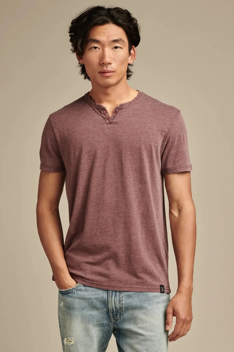 Image of Lucky Brand Venice Burnout Notch Neck Tee - Men's Clothing Tops Shirts Tee Graphic T Shirts in Port Royale