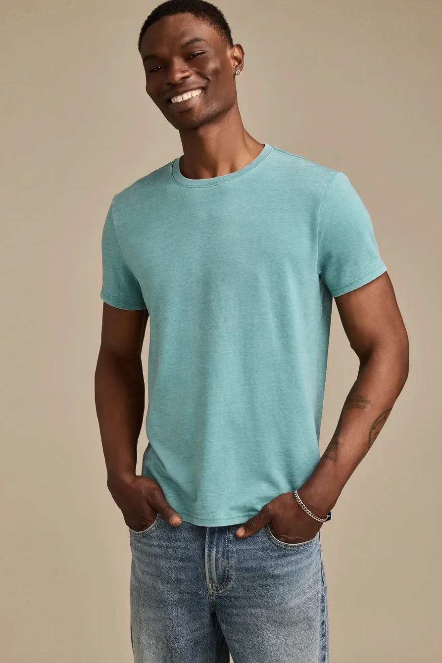 Image of Lucky Brand Venice Burnout Crew Neck Tee - Men's Clothing Tops Shirts Tee Graphic T Shirts in Mellow Yellow