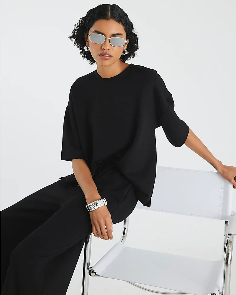 Womens Black Premium Short Sleeve Boxy T-Shirt Womens Black Premium Short Sleeve Boxy T-Shirt