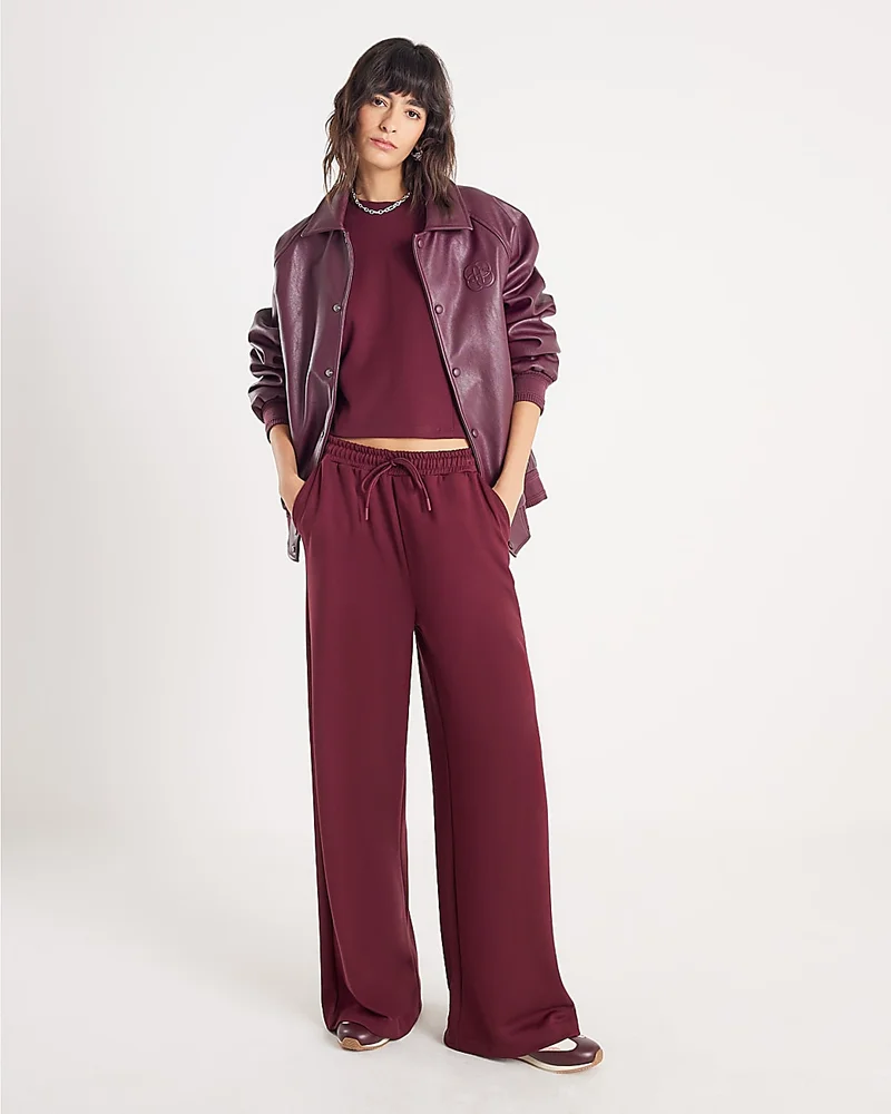 Womens Red Premium High Waisted Wide Leg Joggers Womens Red Premium High Waisted Wide Leg Joggers