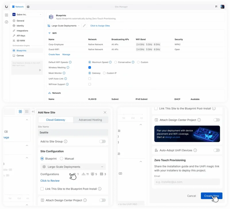 Create blueprints for new sites and bring them online instantly with zero-touch provisioning.