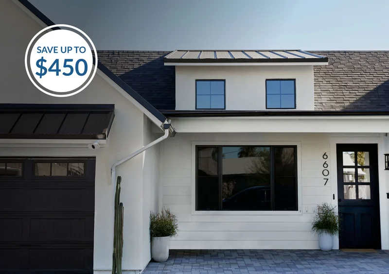 Save up to $450. Home with multiple Arlo security products mounted on the exterior.
