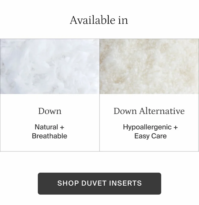 Available in down and down alternative. Shop duvet inserts.