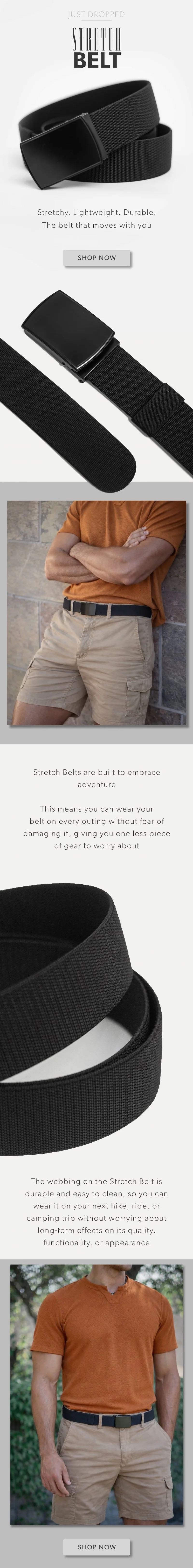 NEW! Stretch Belt.Stretchy. Lightweight. Durable. The belt that moves with you