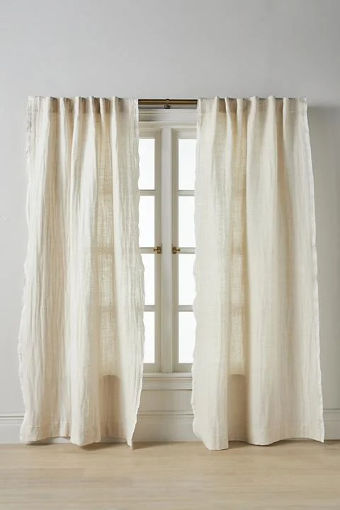 Linen Cotton Fringed Stripe Trim Curtain