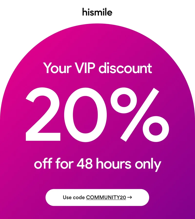 Your VIP discount. 20 percent off for 48 hours only. Use code discount code