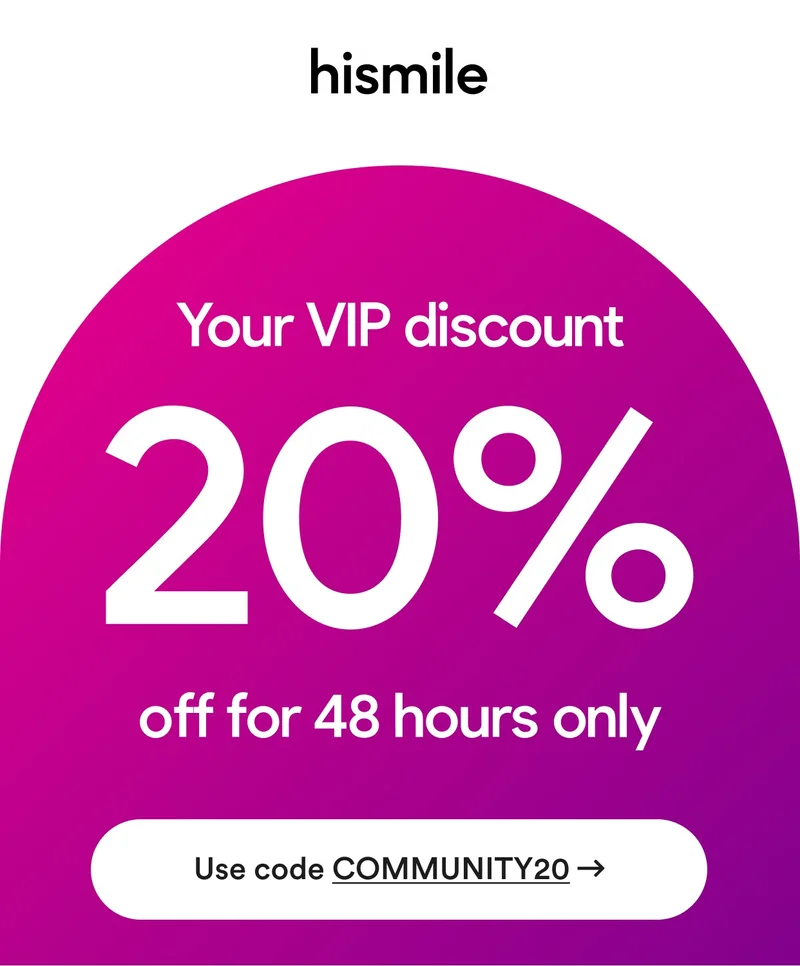 Your VIP discount. 20 percent off for 48 hours only. Use code discount code