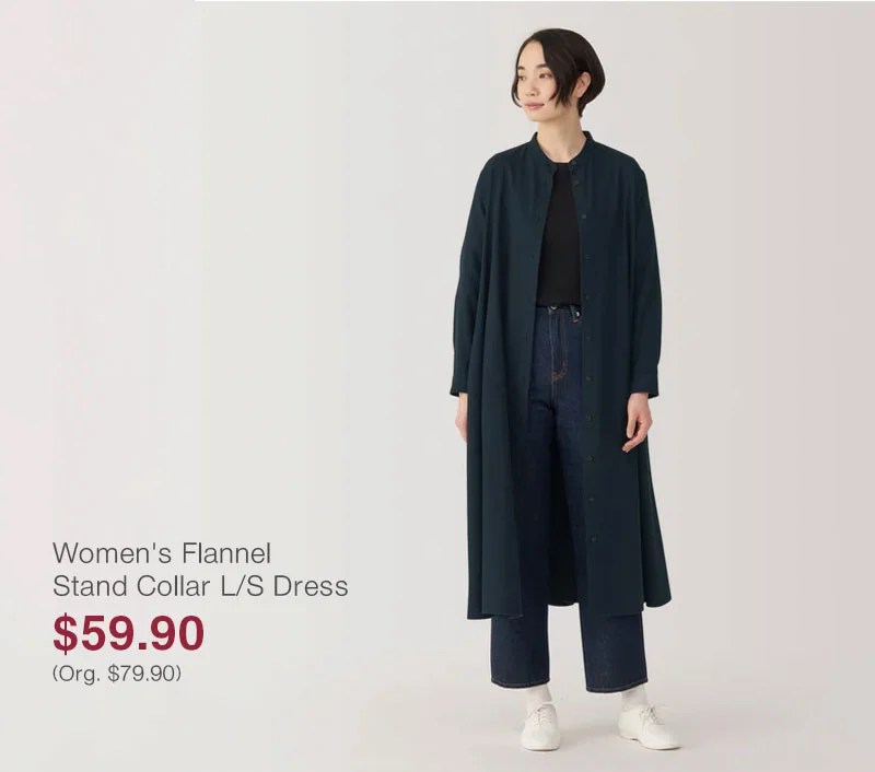 Shop Women's Flannel Stand Collar Long Sleeve Dress