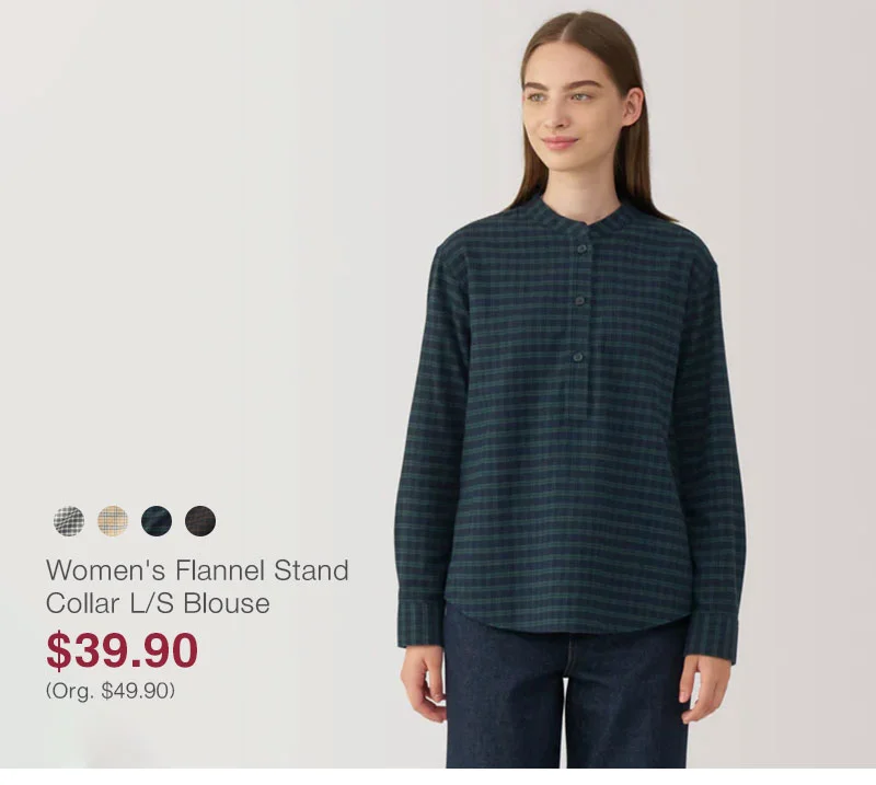 Shop Women's Flannel Stand Collar Long Sleeve Patterned Blouse