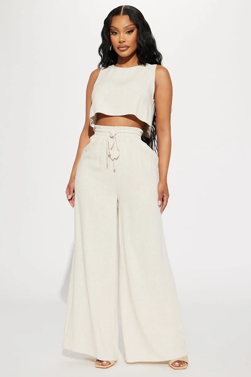Image of Day Dreaming Linen Pant Set - Oatmeal