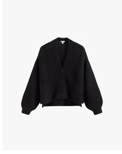 Alpaca Wool Cropped Cardigan Black