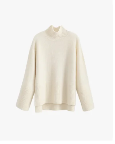 Alpaca Wool Relaxed Turtleneck Sweater Ecru