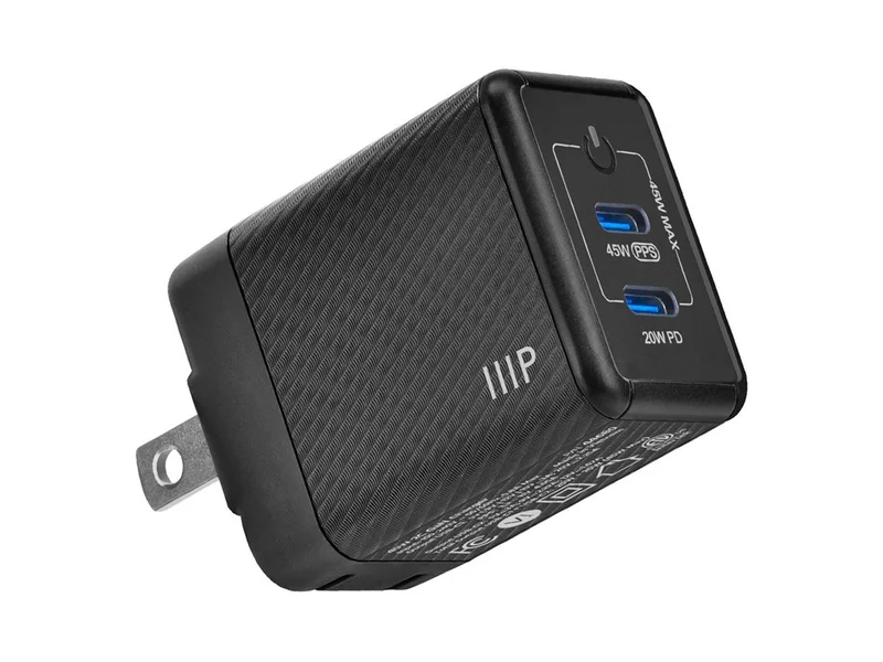 Monoprice Compact 2‑Port 45W GaN Charger with Dual Fast‑Charging USB‑C Ports: For Laptop, Tablets, and Phones