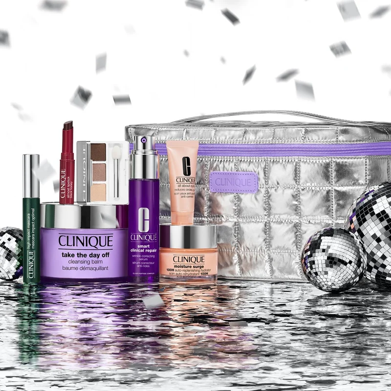 7 fan favorites. One big gift. | $357 value | A stellar collection of our bestselling skincare and makeup in a silver metallic train case. Sensitive eyes? Our eye makeup is ophthalmologist tested and safe for sensitive eyes + contact lens wearers. Best of Clinique Set Now Only $50.* | Shop Now | *While supplies last.