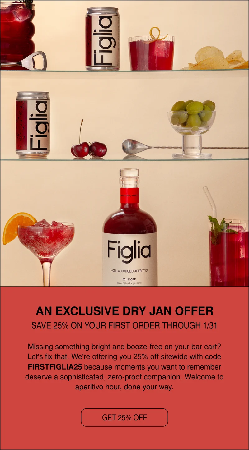 Missing something bright and booze-free on your bar cart? Let's fix that. We're offering you 25% off sitewide with code FIRSTFIGLIA25 because moments you want to remember deserve a sophisticated, zero-proof companion. Welcome to aperitivo hour, done your way.