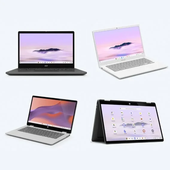 a picture of four chromebooks