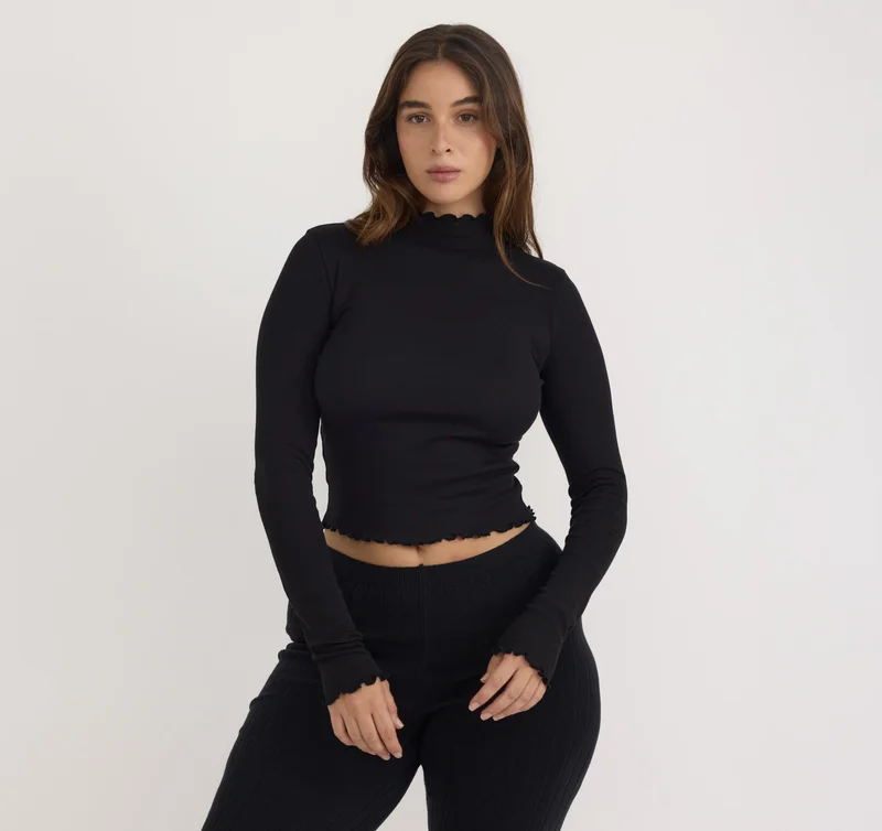 Image of Core Rib Mock Neck Long Sleeve Tee