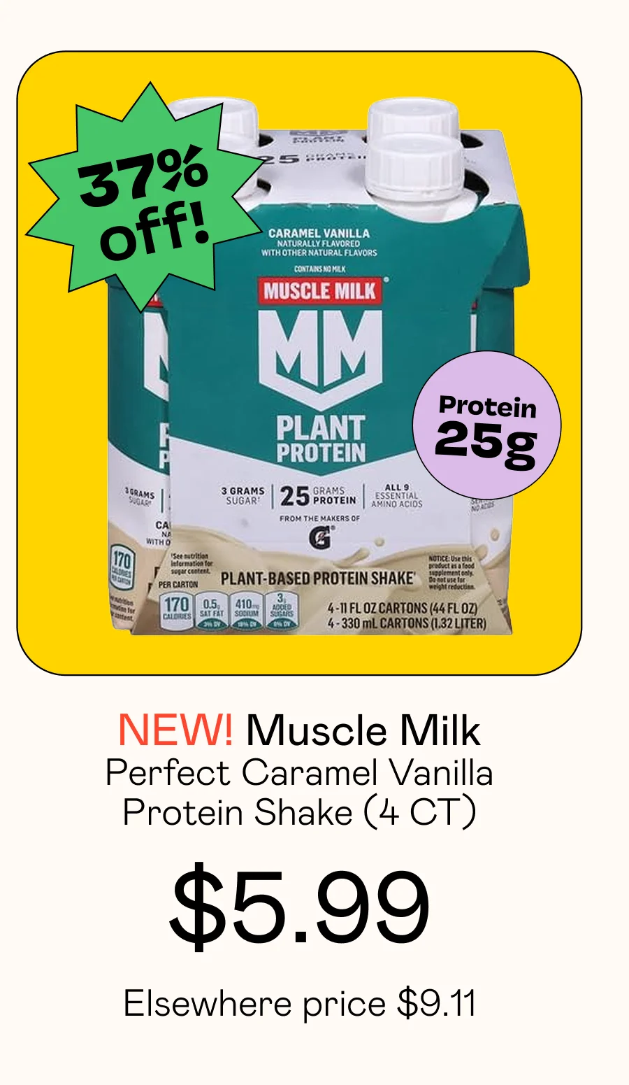 Plant Caramel Vanilla Protein Shake (4 CT)