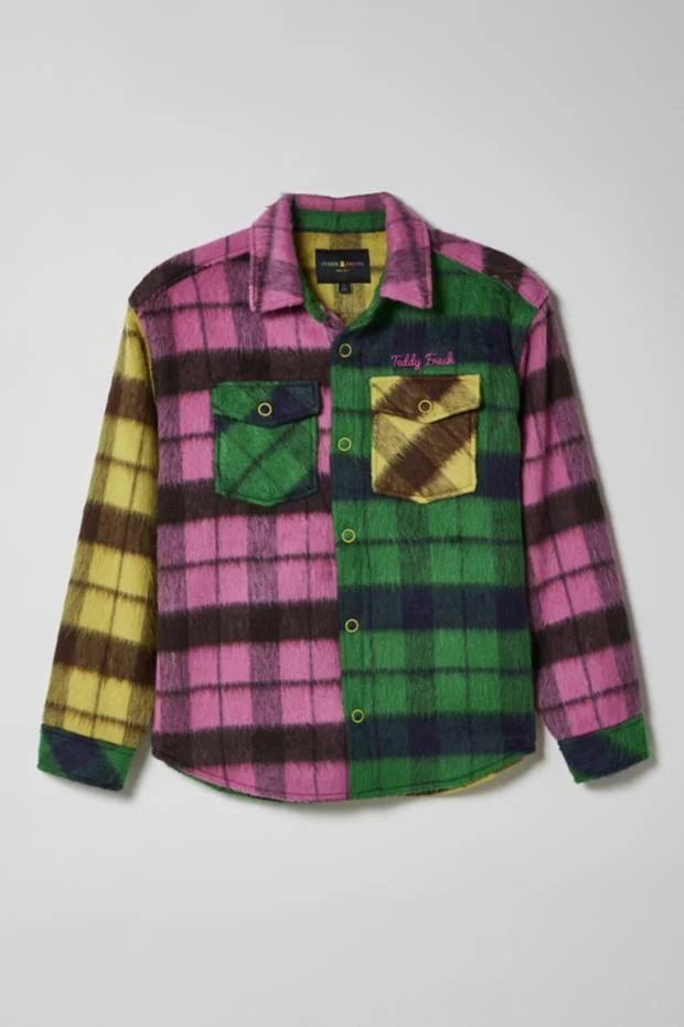 Teddy Fresh Fuzzy Plaid Snap Shirt Jacket