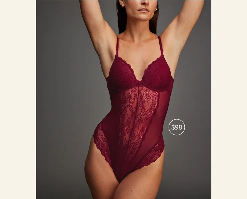 Lace Lift Up Teddy in Black Cherry