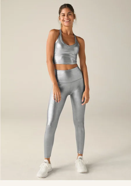 Liquid Silver High Waisted Midi Legging