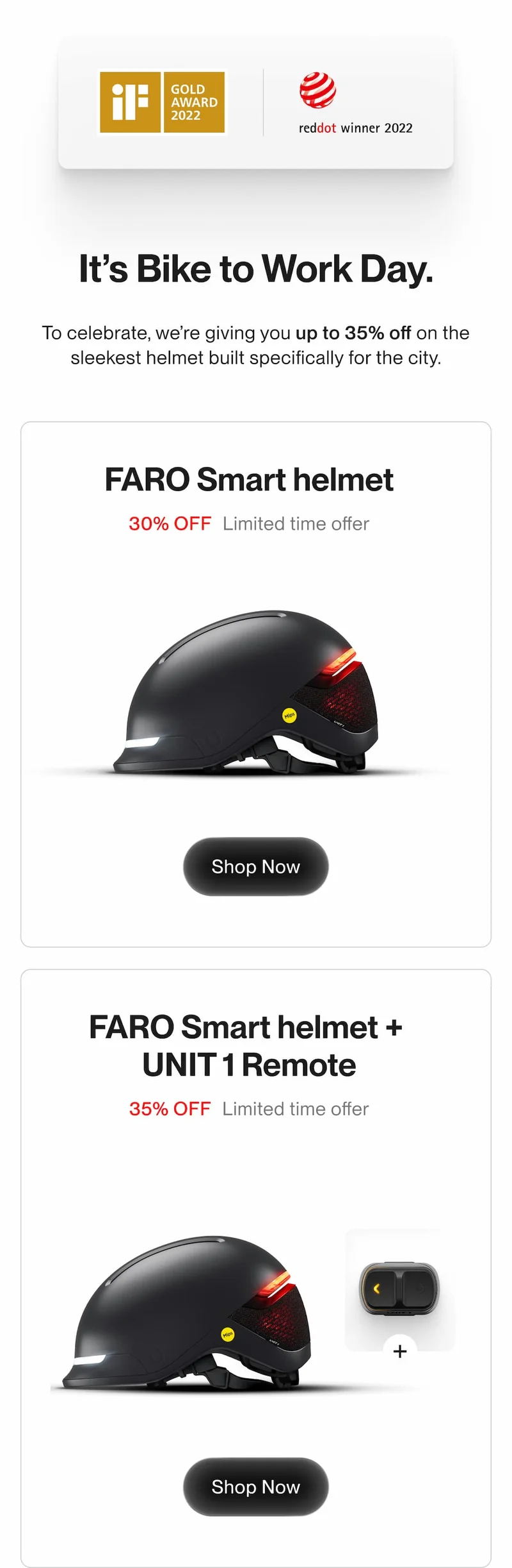 FARO award section with iF Gold Award 2022 and Red Dot Winner 2022 badges.