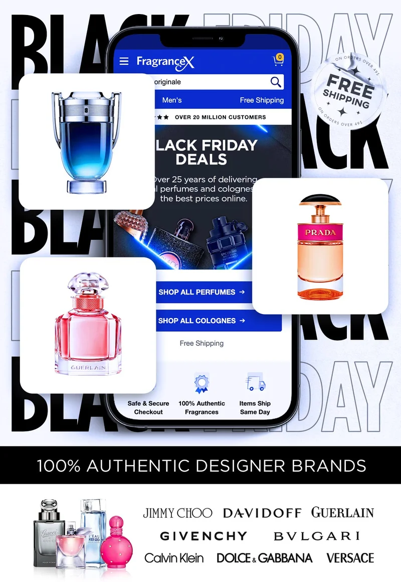 A phone shows top fragrances on sale during Black Friday event