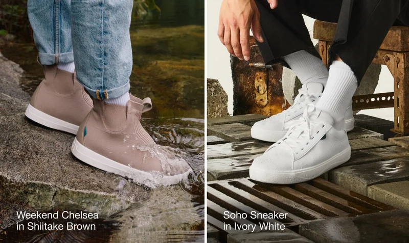 Weekend Chelsea in Shiitake Brown. Soho Sneaker in Ivory White.