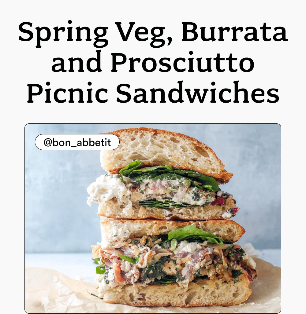 Spring Veg, Burrata & Prosciutto Picnic Sandwiches