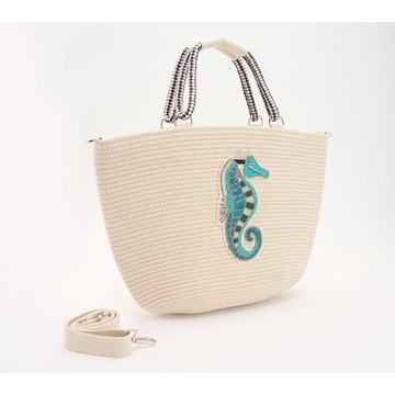 America & Beyond Embellished Jute Tote w/ Crossbody Strap