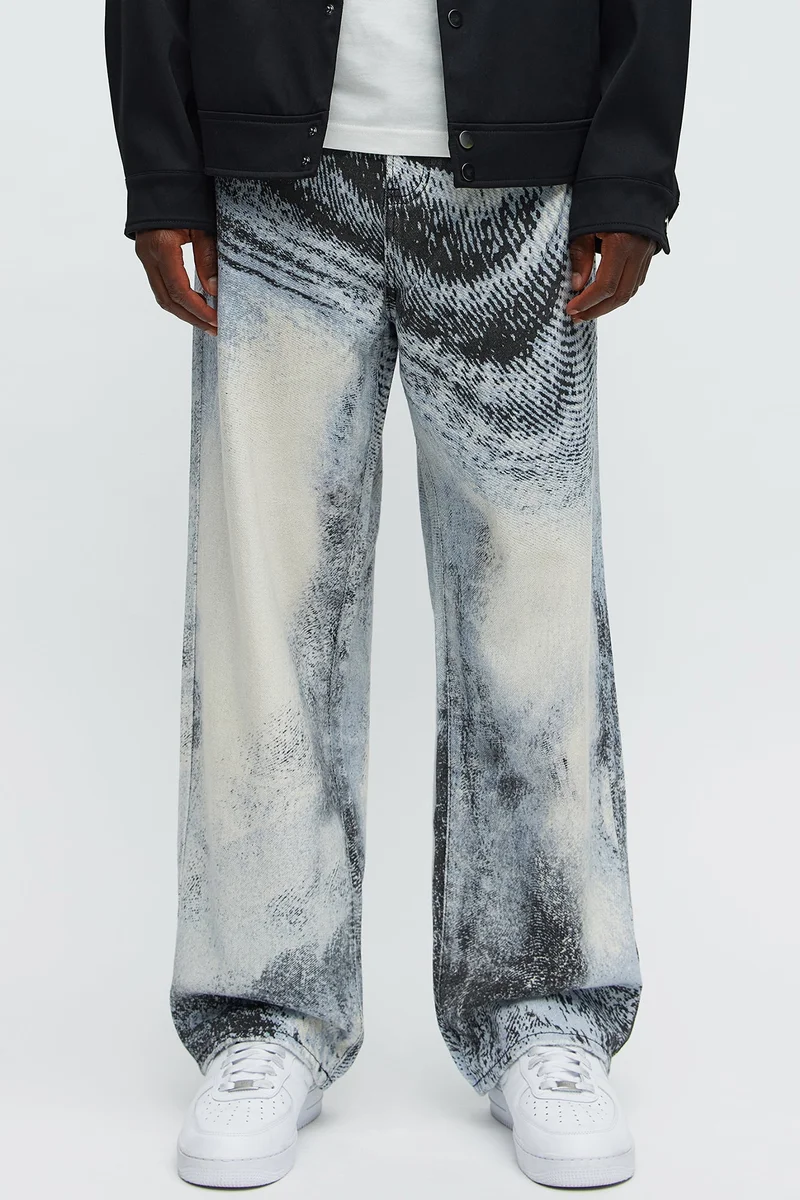 Image of Baggy All The Wavez Printed Jeans - Light Wash