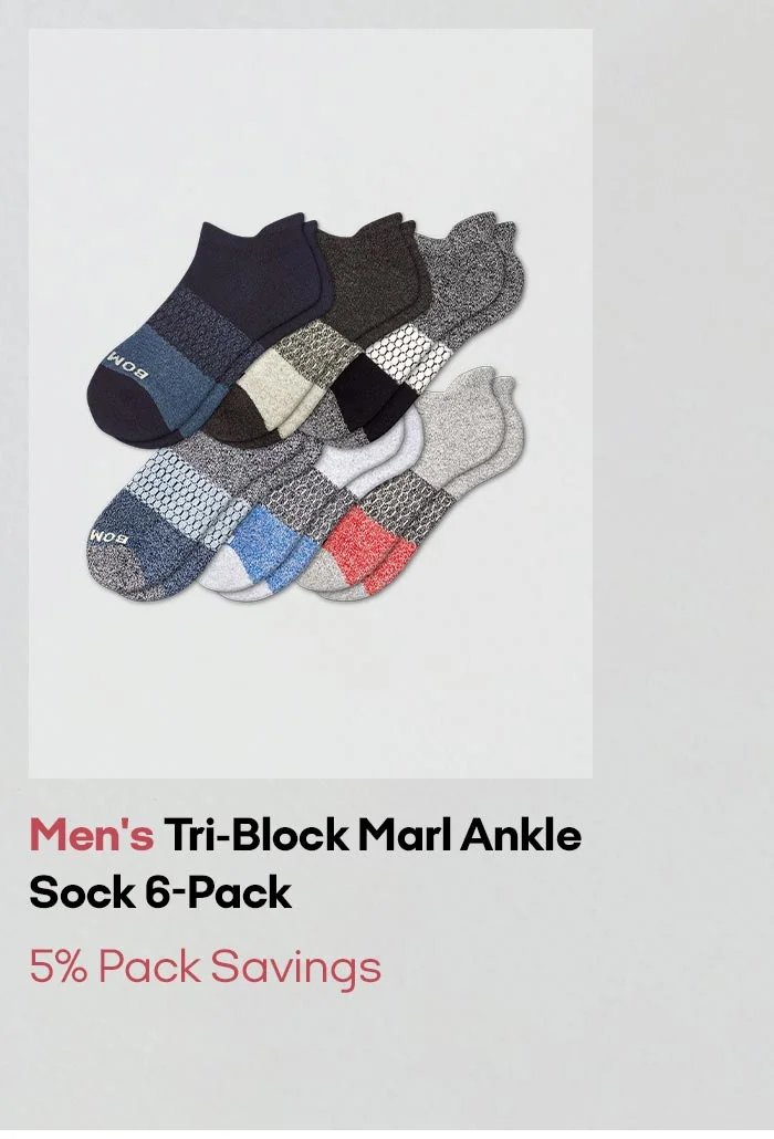 Men's Tri-Block Marl Ankle Sock 6-Pack 5% Pack Savings