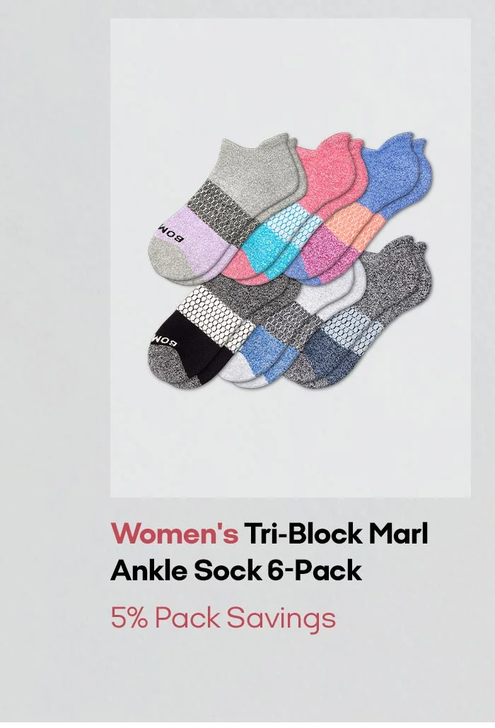 Women's Tri-Block Marl Ankle Sock 6-Pack 5% Pack Savings