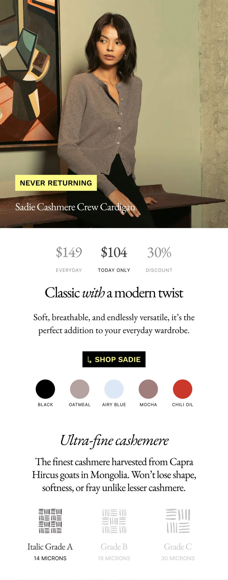 Sadie Cashmere Crew Cardigan